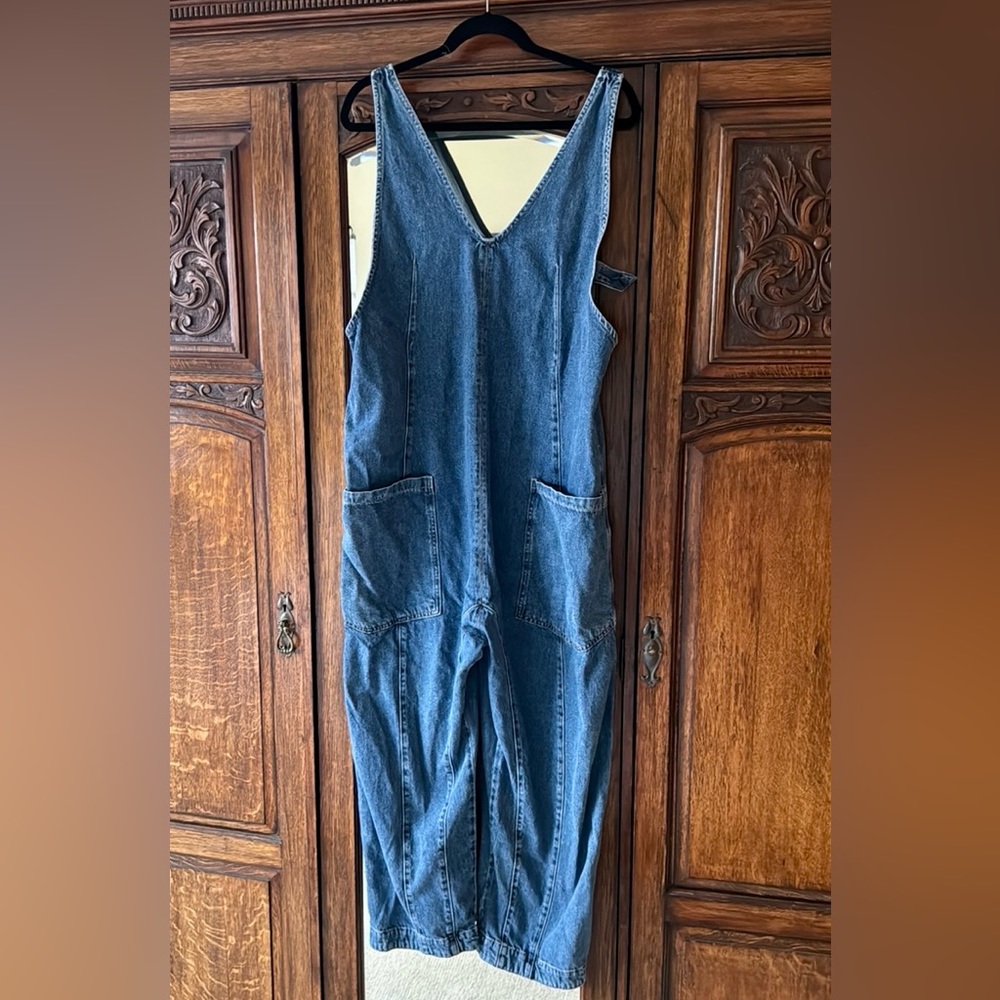 We The Free Blue Denim High Roller Jumpsuit